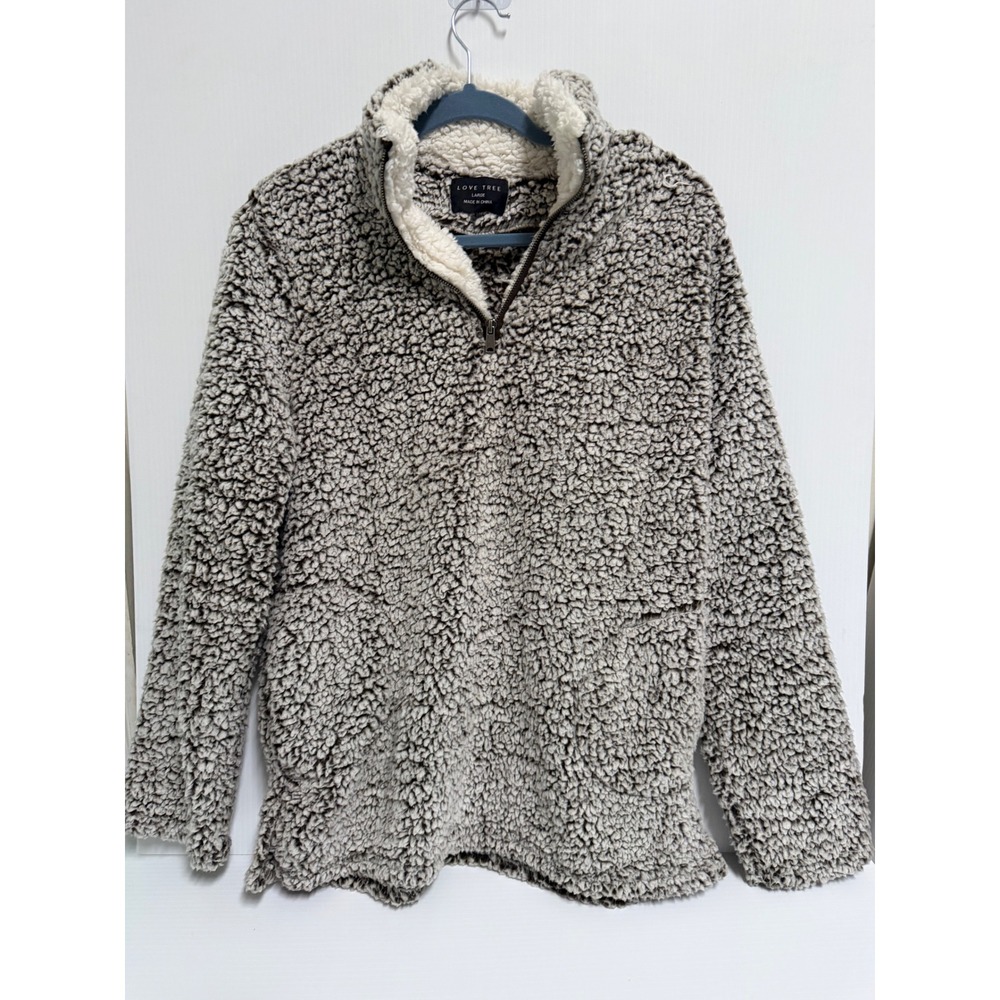 Love Tree Grey White Marled Sherpa Fleece Quarter Zip Pullover Sweatshirt Large